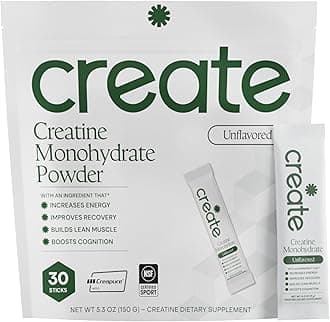 Create Creatine Monohydrate Powder - Micronized Creatine Travel Packets, Made with Creapure, 3rd Party Tested & NSF Certified for Sport, 30 Stick Packs, Unflavored