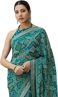 SIRILWomen's Georgette Bandhani Printed Saree With Unstitched Blouse Piece