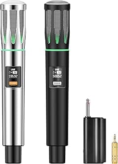 UHF Wireless Microphones, Rechargeable Dual Handheld Microphones with 1/4" Receiver, Adjustable Frequency & Volume, Plug-and-Play for Karaoke Singing, Outdoor Events, PA Systems