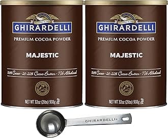 Majestic Premium Cocoa Powder, 32 Ounce Can (Pack of 2) with Ghirardelli Stamped Barista Spoon