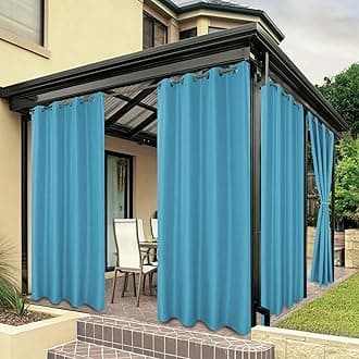 BONZER Outdoor Curtains for Patio Water Resistant Heavy Privacy Sunlight Blocking Grommet Outside Curtains for Porch, Pergola, Gazebo, 1 Panel, 84W x 95L inch, Teal