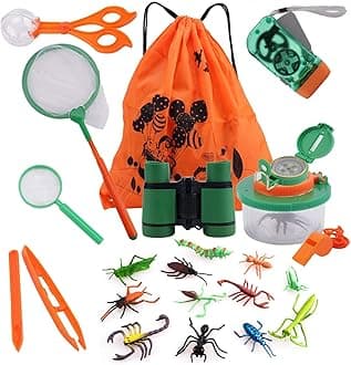 18 Pack Kids Outdoor Explorer Kit-Kids Adventure Kit Fun Toys Educational Toys Gift Toys For 6-10 Years Old Boys Girls Birthday Xmas Present,Kids Binoculars Set For Camping Hiking Pretend Play