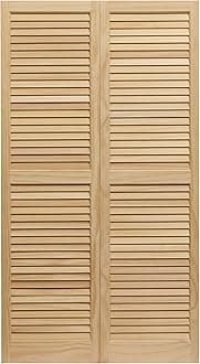 LTL Home Products SHL51 Exterior Solid Wood Louvered Window Shutters, 15" x 51", Unfinished Pine
