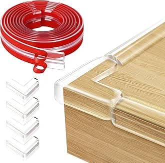 Edge Protector Baby Proofing Corner Protectors Silicone Desk Edge Cushion Child Safety Edge Covers Bumper for Table, Cabinets, Crib, 6.6 ft x 1.2 Inch Edge Protector Strip with 4 Pack Corner Guards
