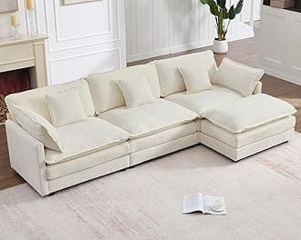 111.5“ Modular Sectional Sofa, Comfy Chenille Cloud Couch with Movable Ottoman, L Shaped Sectional Couches for Living Room, Apartment, Office(Beige White)