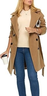 Steve Madden Trench Coat for Women – Double-Breasted Long Winter Faux Wool Coat