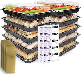 Food Sandwich Platter Trays with Lids - Reusable Multi Pack Plastic Catering Containers Serving for Party Buffet - Sushi, Cake, Sweets, Cheese, Pizza, Movie Meal Prep 33.5 x 24 x 7cm (10)