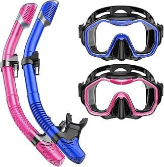 Snorkeling Gear for Adults Kids, Dry-Top Snorkel Set, 180°Panoramic Wide View Diving Mask Breathing Freely Snorkel Mask for Snorkeling Scuba Diving Swimming Travel