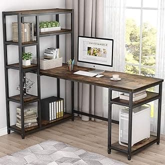 Tribesigns 67" Large Computer Desk with 9 Storage Shelves, Office Desk Study Table Writing Desk Workstation with Hutch Bookshelf for Home Office (Rustic)