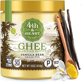 4th & Heart Vanilla Bean Grass-Fed Ghee, Clarified Butter, 1:1 Butter Substitute, Pasture-Raised, Lactose & Casein Free, 16 oz
