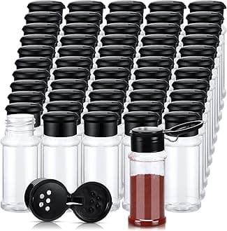 Amyhill 100 Pcs Plastic Spice Bottles Spice Jars Seasoning Jars Shaker Plastic Jars 3.3 Oz/ 100ml Seasoning Shaker with Shaker Lids(Black Lid)