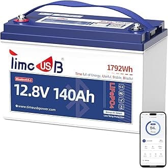 Timeusb 12V 140Ah LiFePO4 Lithium Battery with Low-temp Protection, 5.0 Bluetooth, 150A BMS, 700A Discharge @1s, Group 31 Deep Cycle Trolling Motors Batteries for Yacht, Boats, RVs, Marine(1-Pack)