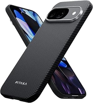 pitakafor Google Pixel 9 Case, 6.3” Slim & Light Pixel 9 Case with a Caseless Touch Feeling, 600D Aramid Fiber Made, Black/Grey(Twill)