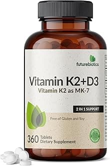 Futurebiotics Vitamin K2 with D3, 2 in 1 Support, 5000 IU Vitamin D3 & 90 mcg Vitamin K2 MK-7 Non-GMO, 360 Tablets