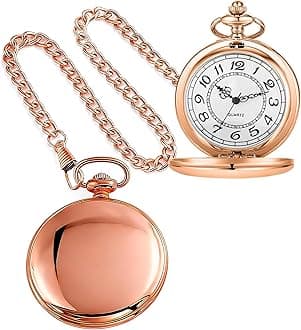 Smooth Pocket Watch Alloy Steel Quartz Roman/Arabic Numerals with 37cm Chain for Father's Day Xmas Best Gifts
