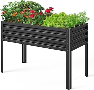 mestyl Galvanized Raised Garden Bed Outdoor for Vegetables Flowers Herb, Elevated Metal Planter with Legs, Metal Garden Box for Gardening Backyard, Easy Assembly, 48x24x32in, Black