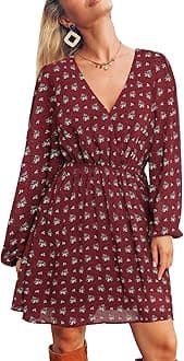 CUPSHE Women's Floral Print Chiffon A-Line Mini Dress Long Peasant Sleeves Elastic Autumn Dress