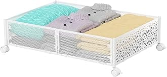 Under Bed Storage, Under the Bed Storage Containers with Wheels, Under Bed Shoe Storage Organizer Drawer, Tool-free Assembly Metal Underbed Storage Containers for Bedroom Clothes Shoes Blankets -White