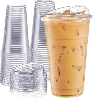 Clear Plastic Cups with Lids [24 oz - 100 Count - Disposable Iced Coffee Drink Cups with Strawless Sip Lids for Smoothies, Juices, and More - (Formerly Comfy Package)