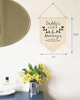 Canvas Hanging Flag Banner Wall Sign Decor Gift for Baby Kids Nursery Teen Room Front Door-Gift for Girl from Dad Mom-Daddy’s Girl and Mommy’s World