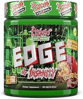 Strongest High Stim Preworkout Powder - Edge of Insanity - Most Intense Pre Workout Supplement for Pumps, Strength, Energy and Feel Good Focus. Rivals Famous PWOs of The Past