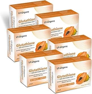 LA Organo Glutathione Papaya Skin Whitening Soap, with Vitamin E & C for Skin Lightening & Brightening, Dark Spot and Dead Skin Cell Removal, Fairness Soap For All Skin Type (Pack of 6)
