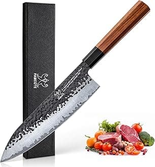8 Inch Japanese Gyuto Chef Knife, Hand Forged Kitchen Japanese Chef Knife, Rosewood Handle 3 Layer 9CR18MOV High Carbon Steel Blade Japanes Sushi Knife