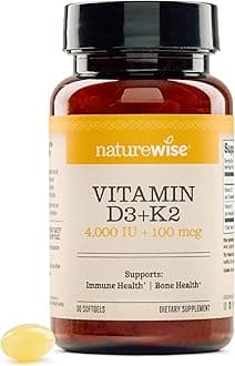 NatureWise Vitamin D3 4000IU + K2 (MK7) 100mcg with Organic Extra Virgin Coconut Oil - Supports Calcium Absorption, Bone & Immune Health - Non-GMO, Soy & Gluten-Free - 30 Softgels[1-Month Supply]