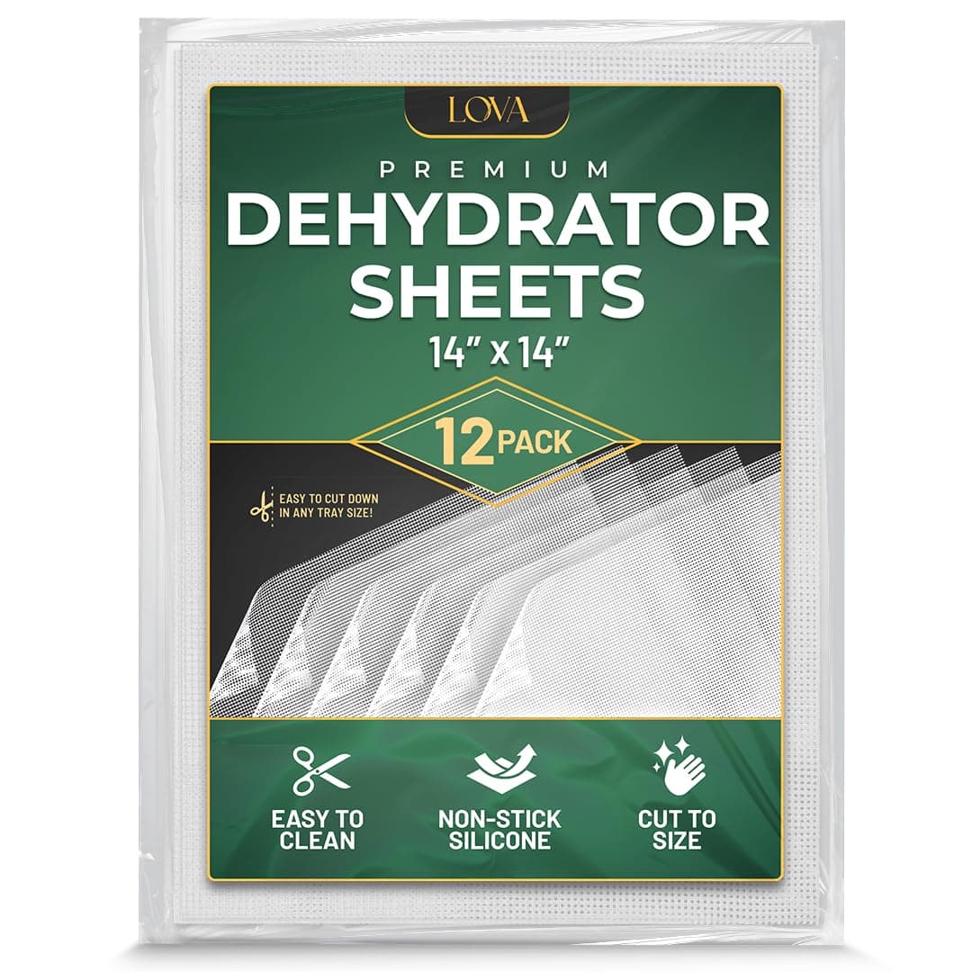 - Silicone Dehydrator Sheets 14x14 (12 Pack) Fine Mesh Tray Liners for Excalibur, Cosori, Magic Mill, Nonstick Reusable Mats, BPA Free, Cut to Fit, Jerky Herbs Fruit by Lova