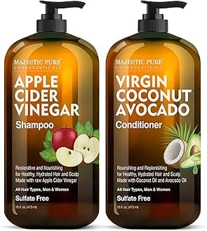 Apple Cider Vinegar Shampoo and Avocado Coconut Conditioner Set - Restores Shine & Reduces Itchy Scalp, Dandruff & Frizz - Sulfate Free, for All Hair Types, Men and Women - 2 x 473 ml