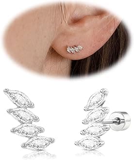 Cartilage Screw Back Earrings for Women, Flat Back Earrings Sterling Silver Hypoallergenic Earrings for Girls Conch Helix Piercing Jewelry Crawler Butterfly Flower Stud Earrings