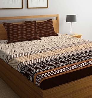 LOOMLYFE 300 TC Microfiber XXL Soft Cotton Super King Size Printed Bedsheet For Double Bed, 108 Inches X 108 Inches, 9 Feet, 275 X 275 Cm With 2 Large Size Pillow Covers - Coffeet
