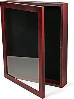 ForeverFrames - 12x15x2 Shadow Box Display Case | Magnetically Opens and Closes Like a Door - Real Wood, Strong Glass, Linen Background | Cherry Red | for Wall and Desktop. Protect Important Memories
