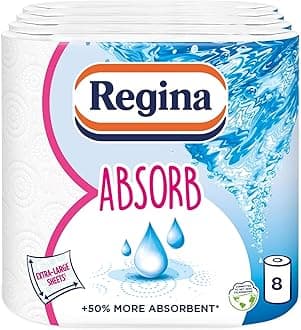 Regina Absorb Kitchen Towels – 8 Rolls Per Pack, Super Absorbent 2-ply Kitchen Towels, 75 Sheets Per Roll, Extra-large Sheets, 50percent More Than Previous XXL Products, Easy Open Pack