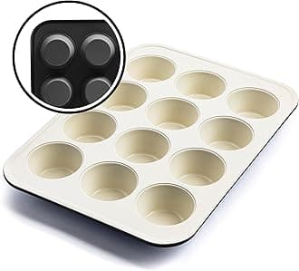 GreenLife Bakeware Healthy Ceramic Nonstick, 12 Cup Muffin and Cupcake Baking Pan, PFAS-Free, Black, CC008012-001