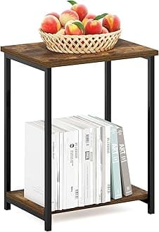 Furinno Simplistic Metal Frame End Table, 1-Pack, Amber Pine