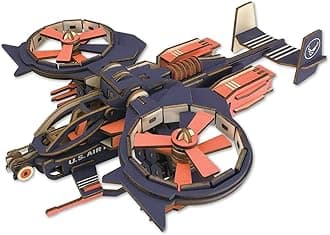 Wooden Rotorcraft Airplane 3D Puzzle, 121 Pieces DIY Model Kit, Educational STEM Toy for Adults
