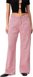 Mxiqqpltky Y2k Striped Bell Bottom Jeans Women High Waisted Boyfriend Denim Pants Baggy Wide Leg Stretchy Bootcut Flare Jeans