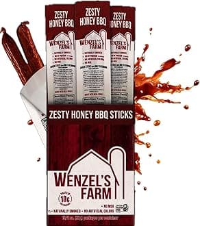Wenzel's Farm Zesty Honey BBQ │Snack Sticks │ Flavorful, Naturally Smoked │ High Protein, Low Carb │ No MSG, Fillers, Binders, Artificial Colors │ Gluten Free | 32 sticks (16 packs of 2)