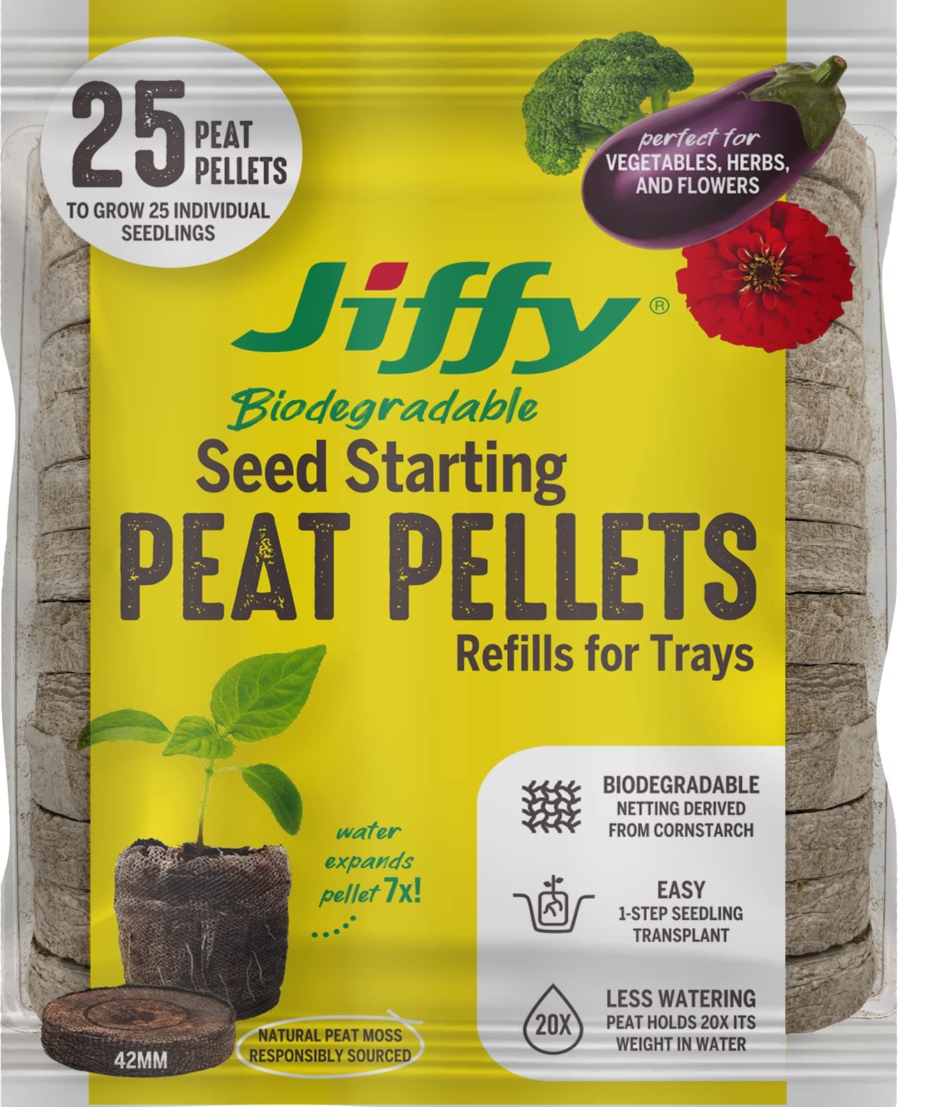 J4REFILL Professional Peat Pellets, Grows 25 Plants - Quantity 1