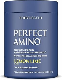 BodyHealth PerfectAmino Powder - BCAA and EAA Powder for Pre and Post Workout - Amino Acid Energy Drink for Men and Women to Support Lean Muscle and Recovery - Lemon Lime - 60 Servings