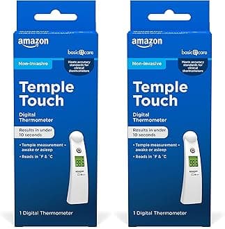 Amazon Basic Care Temple Touch Digital Thermometer, White (Pack of 2)