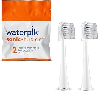 Waterpik Genuine Compact Replacement Brush Heads With Covers for Sonic-Fusion Flossing Toothbrush SFRB-2EW, 2 Count White
