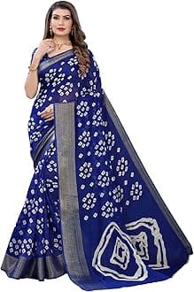 Satrani Women's Bandhani Printed Jari Patta Poly Cotton Saree With Blouse Piece