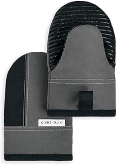KitchenAidBeacon Two-Tone Non-Slip Mini Oven Mitt Set, Contour Silver/Onyx Black, 5.5"x8", 2 Piece