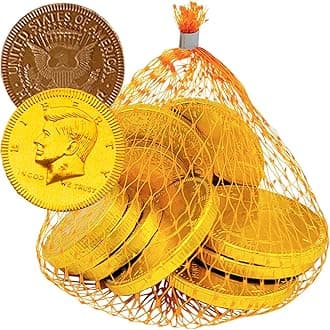 Fruidles 18 Mesh Bags of Premium Belgian Milk Chocolate Coins, 10 Belgian Milk Chocolate Kosher Certified Half - Dollar Gold Coins Per Mesh Bag, Total 180 Half Dollar Hanukkah Gelt