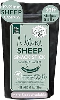 Snack Stick Casings - Breakfast Sausage Natural Lamb/Sheep For Making. 19Mm Casing. Certified Halal Casings. 32Ft, Makes 5.5Lb Of Sausages