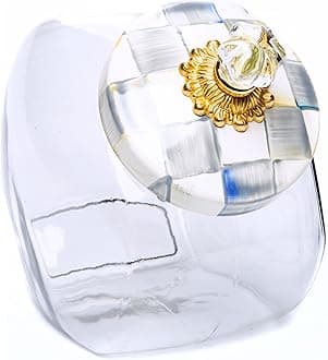 MACKENZIE-CHILDS Cookie Jar with Sterling Check Enamel Lid, Large Cookie Jar with Lid