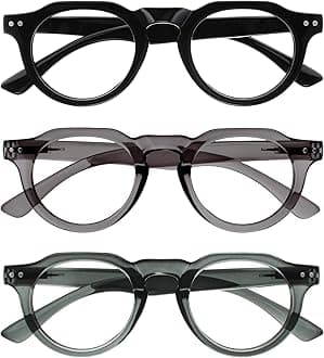 OPULIZE RIO Blue Light Blocking Reading Glasses - 3-Pack - Flat Top Frame - Black, Green, Grey - Mens Womens - Spring Hinges - BBB53-167 - +3.50