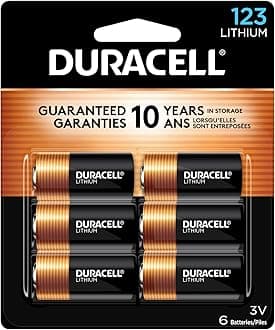 Duracell CR123A 3V Lithium Battery, 6 Count Pack, 123 3 Volt High Power Lithium Battery, Long-Lasting for Home Safety and Security Devices, High-Intensity Flashlights, and Home Automation